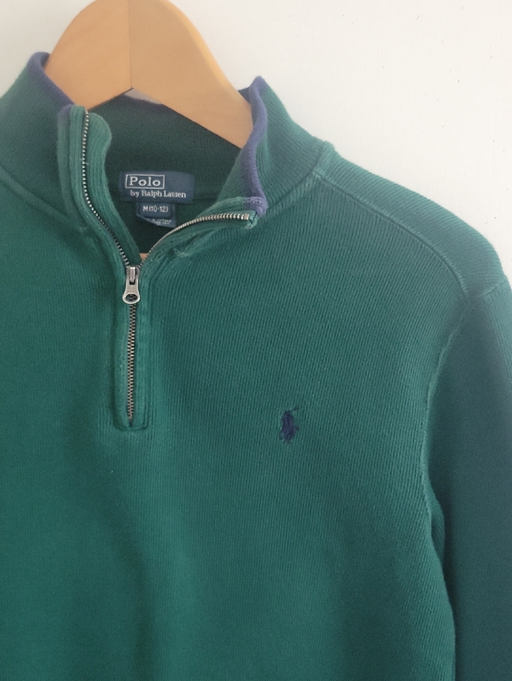 Polo Ralph Lauren Boy's Green Quarter-Zip Sweater Med 10-12 Cotton